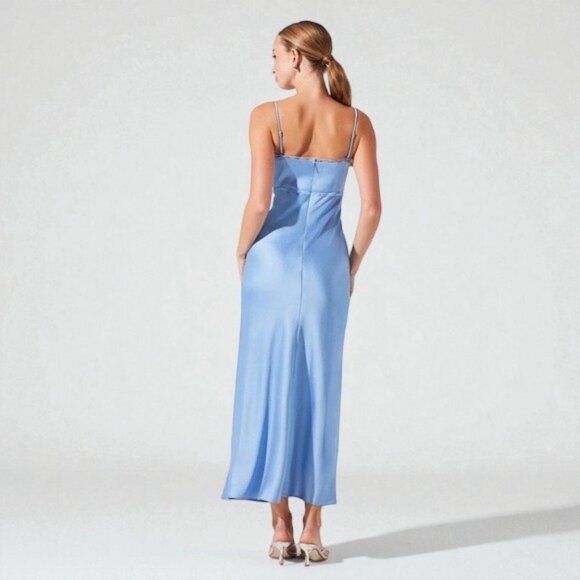 NWT ASTR Florianne Satin Maxi Dress Blue - Picture 5 of 10